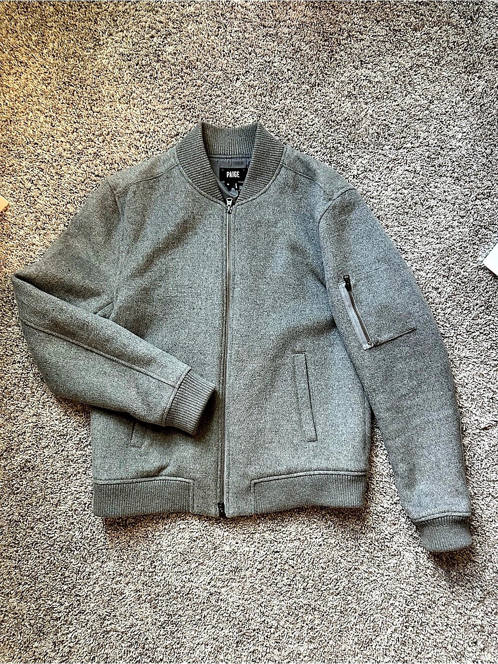 PAIGE Men's Gray Bomber Jacket Size M Full Zip Lined Fall Fashion Like New